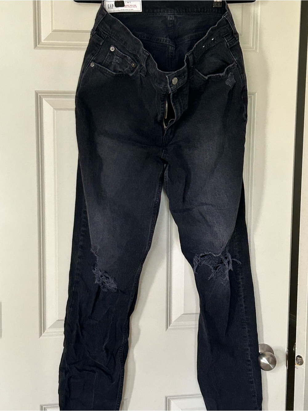 GAP Cheeky Straight High-Rise Distressed Black Jeans